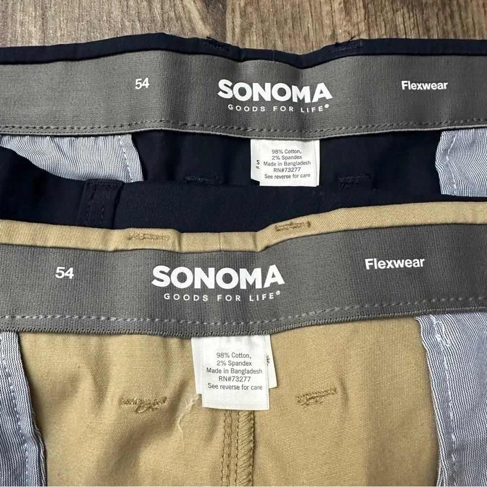 Sonoma Flexwear Flat Front Cotton Shorts 2 pc Bundle Size 54 Blue Tan